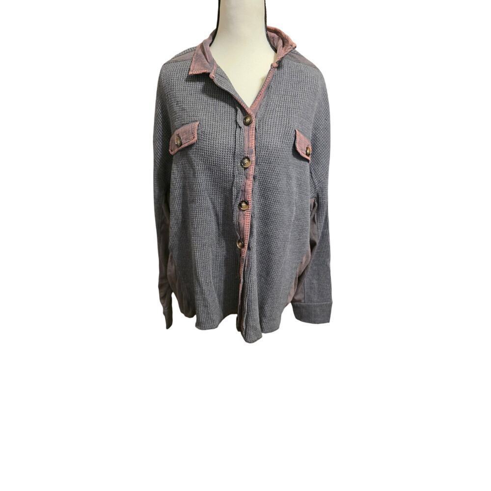 Cherry Cloth Oversized Button-down waffle knit shirt  Size small